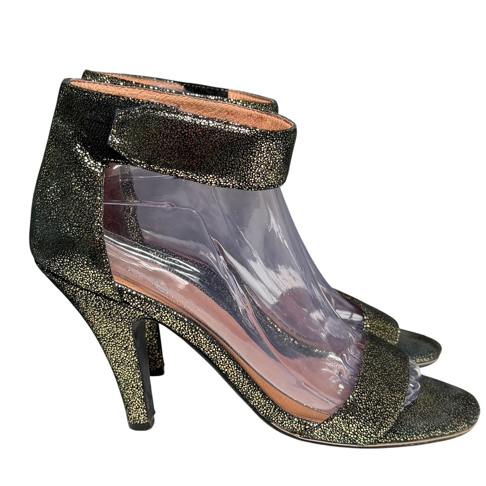 Jeffrey Campbell Ibiza Last Sandals Women 9 Black Gold Metallic Ankle Strap Heel